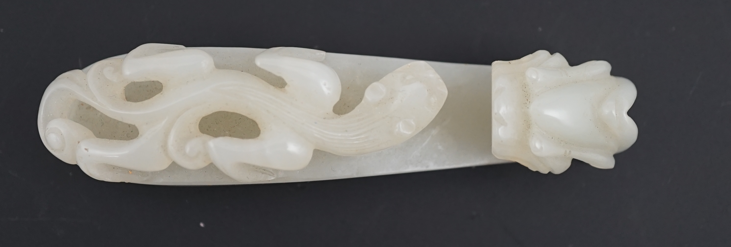 A Chinese white jade ‘dragon’ belt hook, 18th/19th century